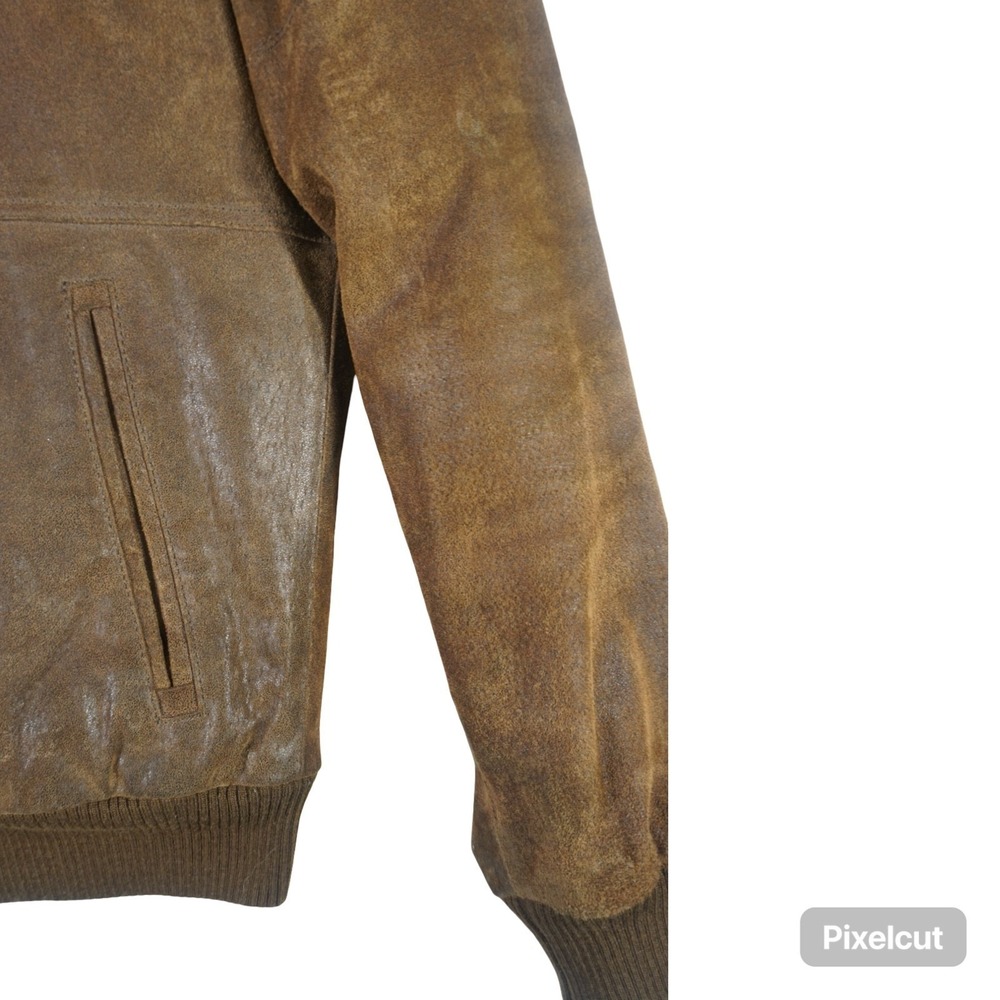 Flavor Leather Motorcycle Jacket Men Small Brown Lined Multipocket Biker Winter - Picture 3 of 11
